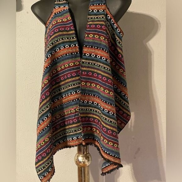 Small Grace & Emma Southwest design embroidered open front striped Boho vest - Picture 8 of 13